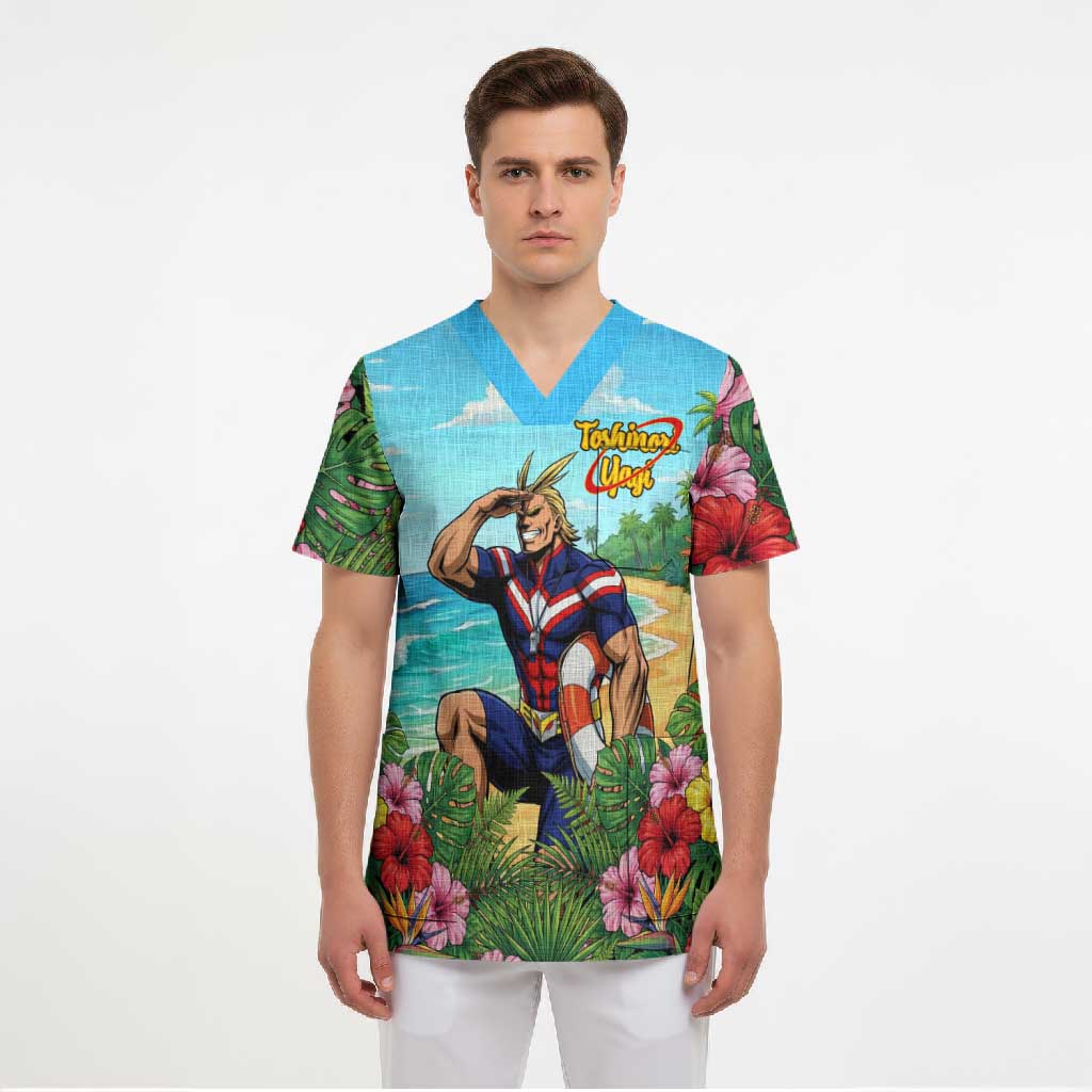 Toshinori Yagi Summer Chill Scrub Top Heroic Tropical Anime Art