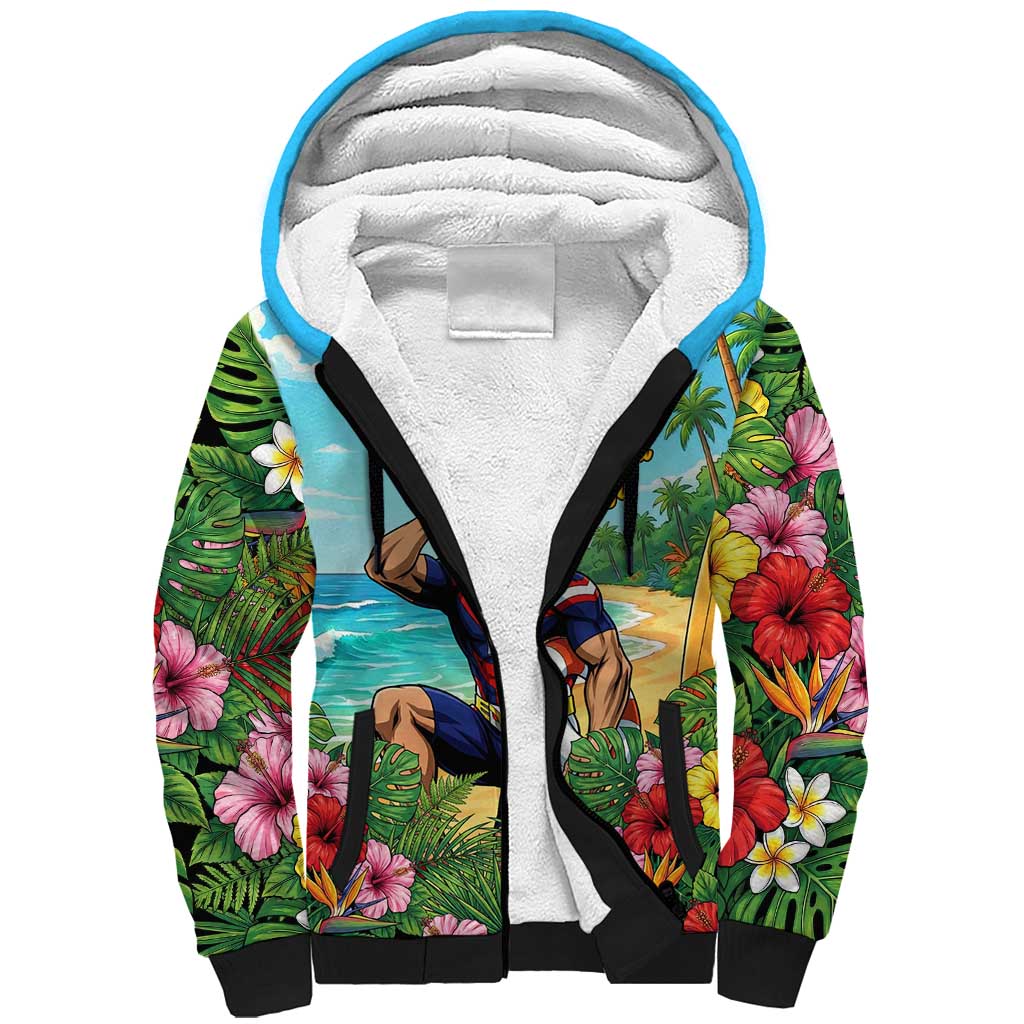 Toshinori Yagi Summer Chill Sherpa Hoodie Heroic Tropical Anime Art