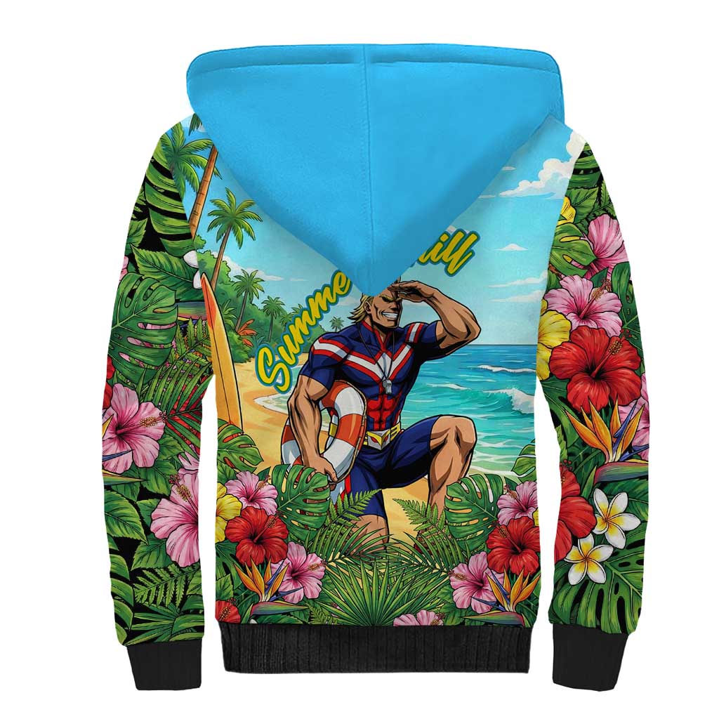Toshinori Yagi Summer Chill Sherpa Hoodie Heroic Tropical Anime Art