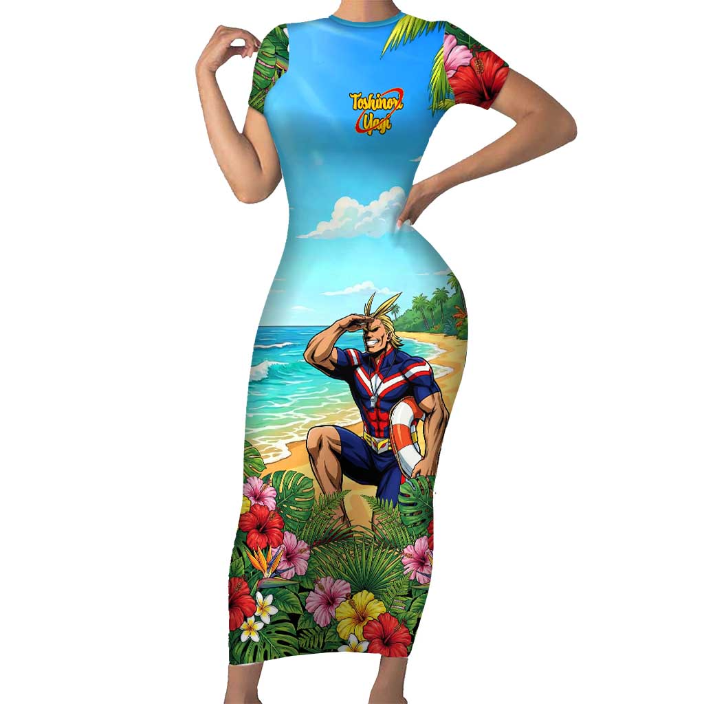 Toshinori Yagi Summer Chill Short Sleeve Bodycon Dress Heroic Tropical Anime Art
