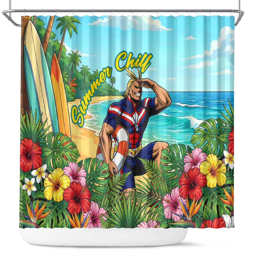 Toshinori Yagi Summer Chill Shower Curtain Heroic Tropical Anime Art