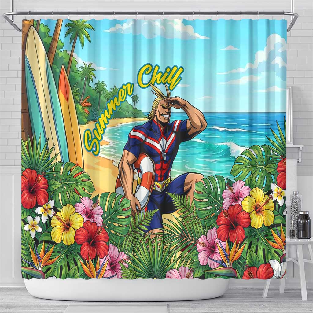 Toshinori Yagi Summer Chill Shower Curtain Heroic Tropical Anime Art