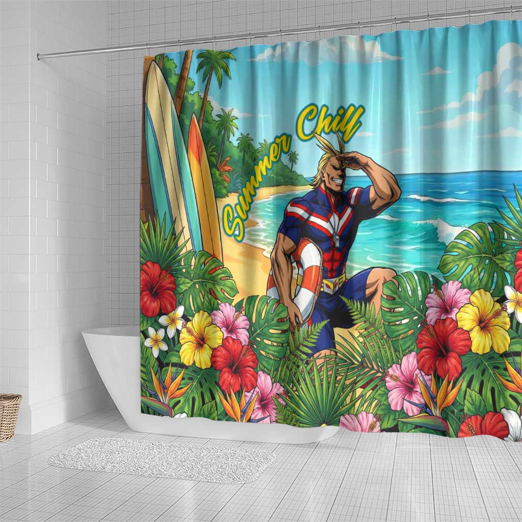Toshinori Yagi Summer Chill Shower Curtain Heroic Tropical Anime Art