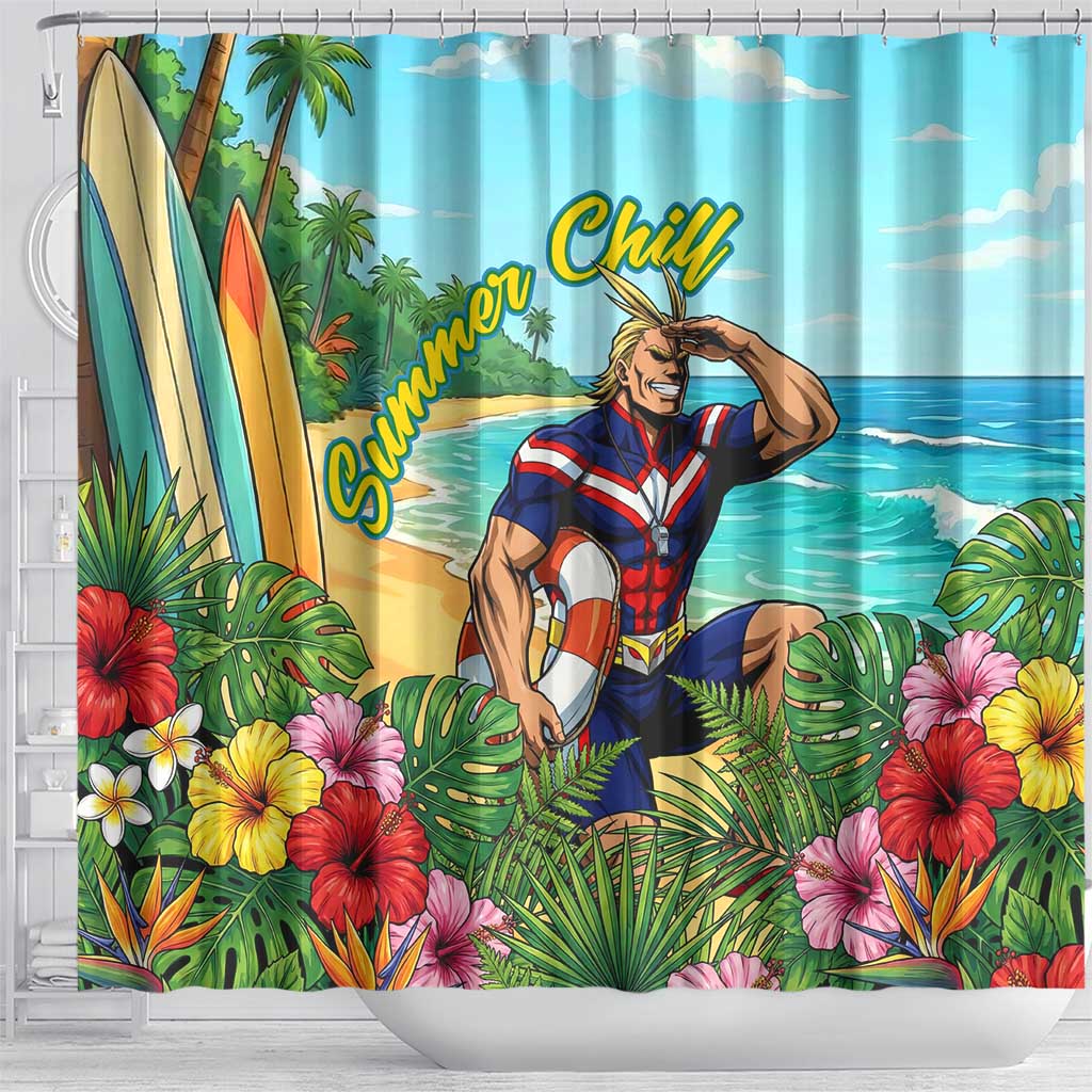 Toshinori Yagi Summer Chill Shower Curtain Heroic Tropical Anime Art