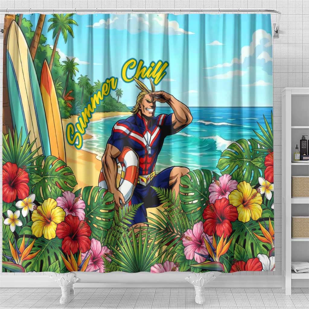 Toshinori Yagi Summer Chill Shower Curtain Heroic Tropical Anime Art