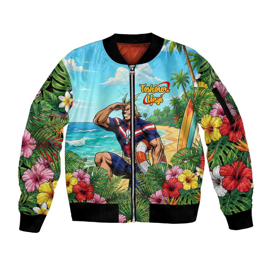 Toshinori Yagi Summer Chill Sleeve Zip Bomber Jacket Heroic Tropical Anime Art