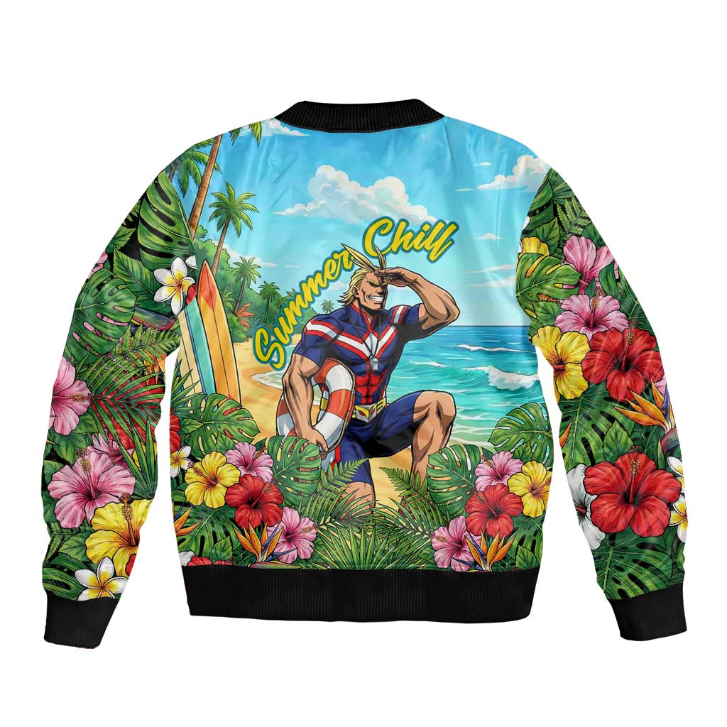 Toshinori Yagi Summer Chill Sleeve Zip Bomber Jacket Heroic Tropical Anime Art