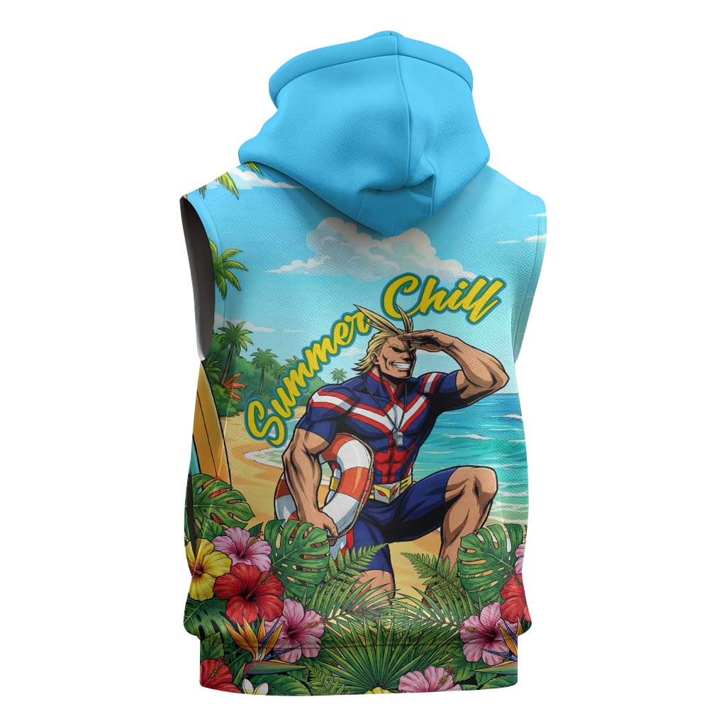 Toshinori Yagi Summer Chill Sleeveless Hoodie Heroic Tropical Anime Art