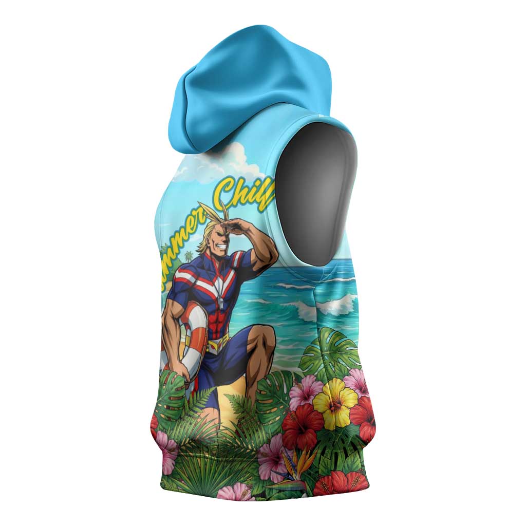 Toshinori Yagi Summer Chill Sleeveless Hoodie Heroic Tropical Anime Art