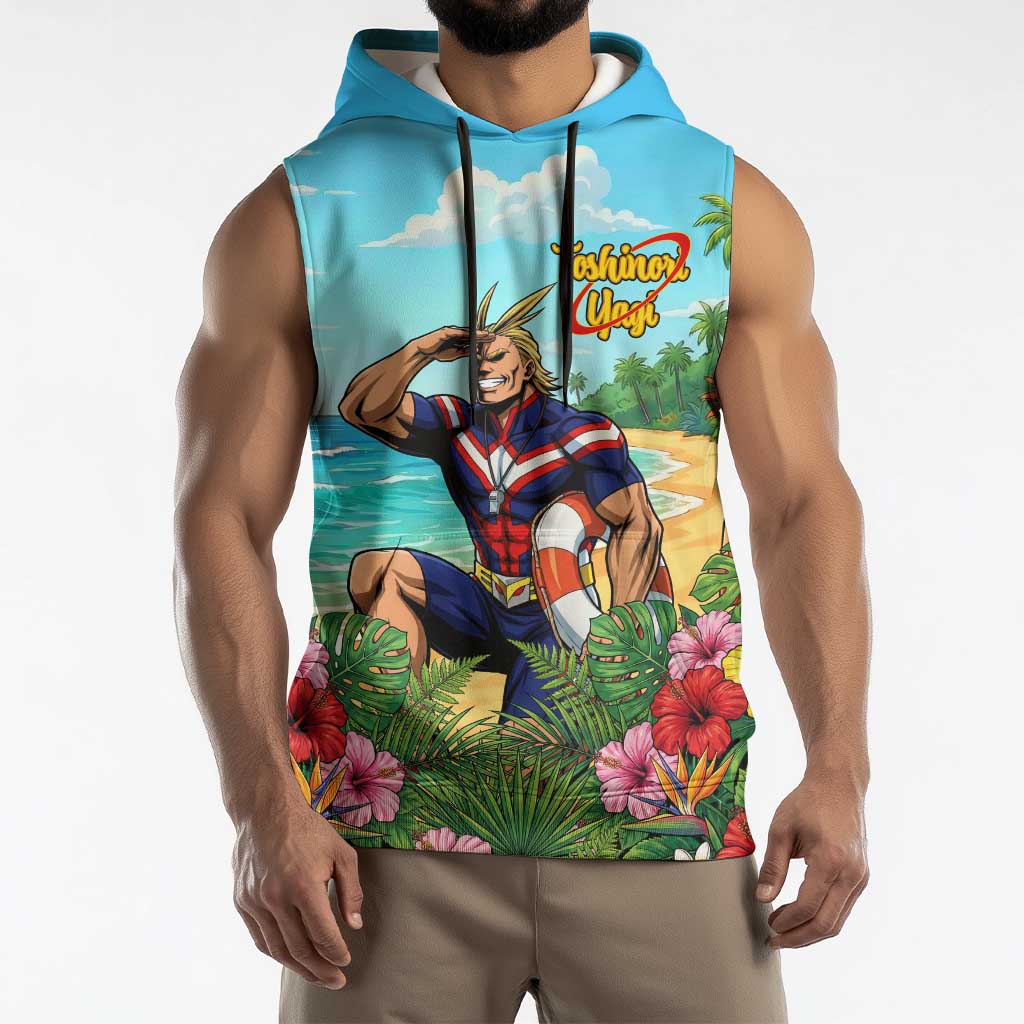Toshinori Yagi Summer Chill Sleeveless Hoodie Heroic Tropical Anime Art