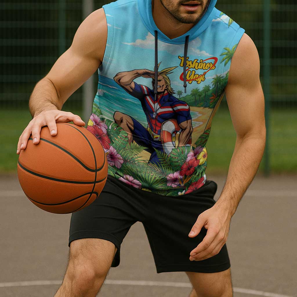 Toshinori Yagi Summer Chill Sleeveless Hoodie Heroic Tropical Anime Art