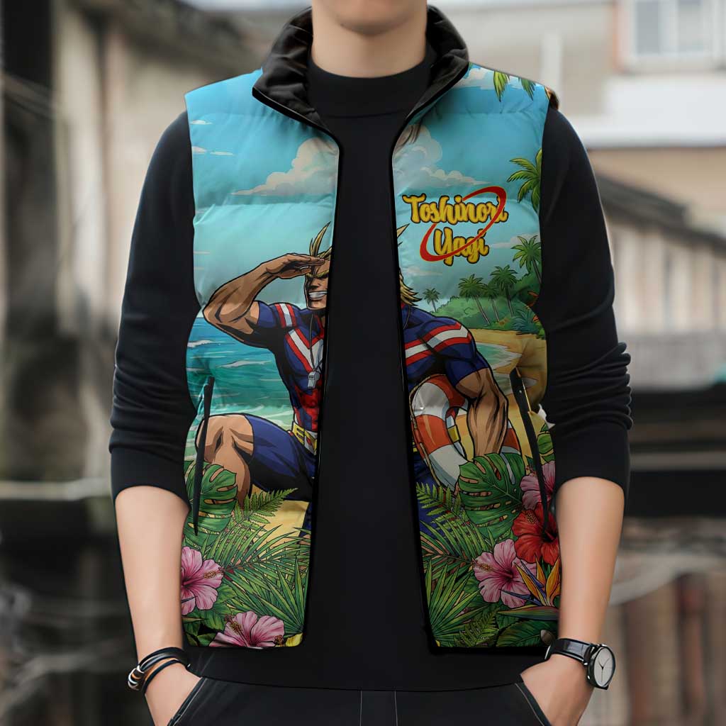 Toshinori Yagi Summer Chill Sleeveless Puffer Jacket Heroic Tropical Anime Art