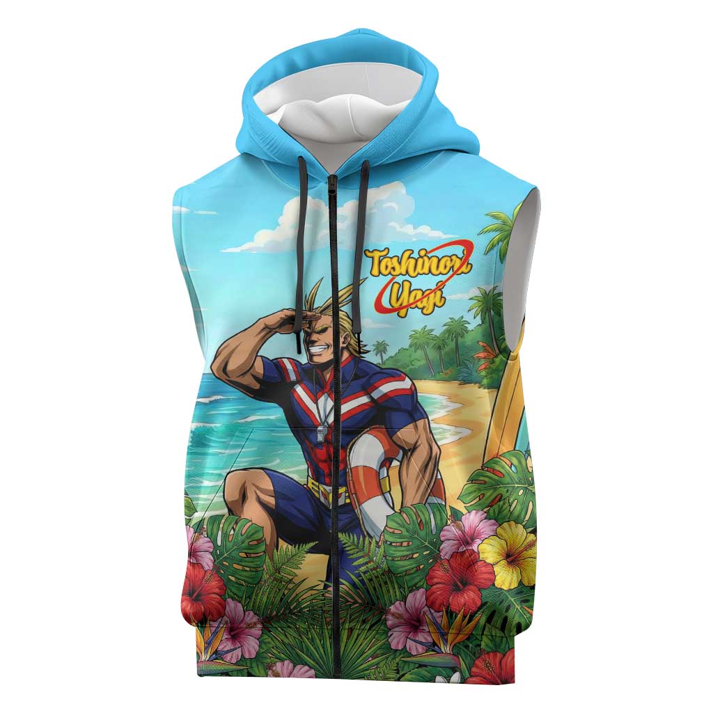 Toshinori Yagi Summer Chill Sleeveless Zip Hoodie Heroic Tropical Anime Art