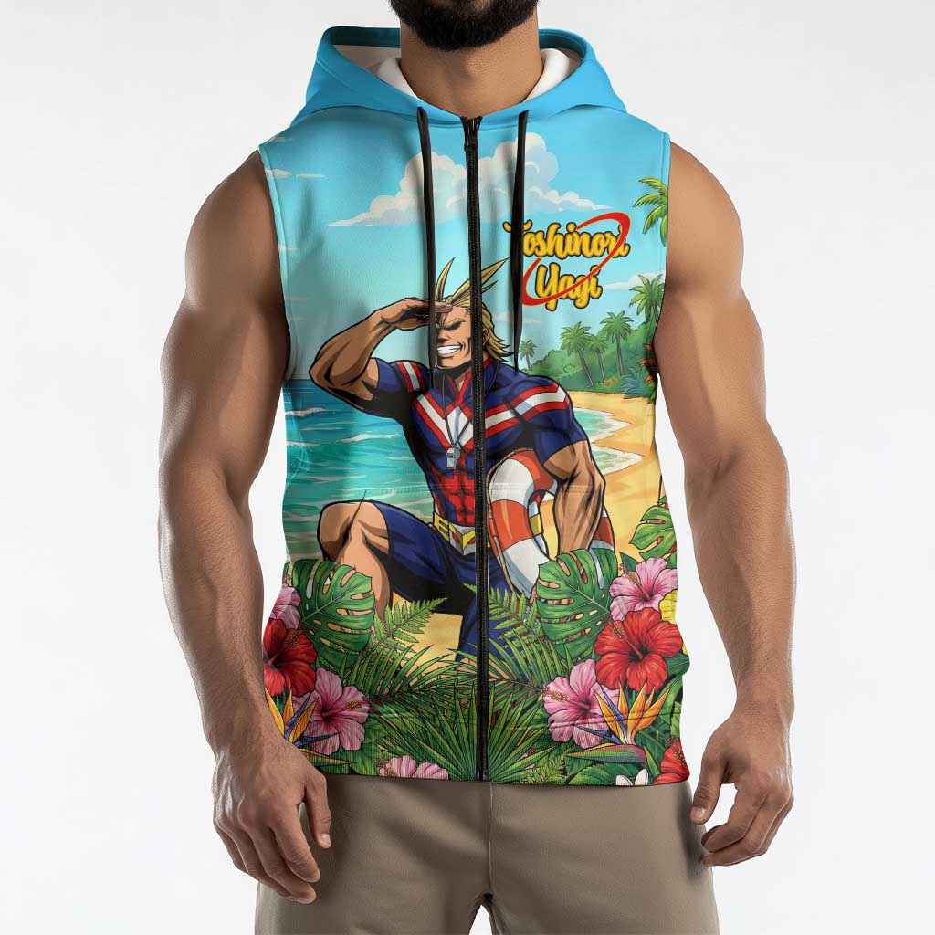 Toshinori Yagi Summer Chill Sleeveless Zip Hoodie Heroic Tropical Anime Art