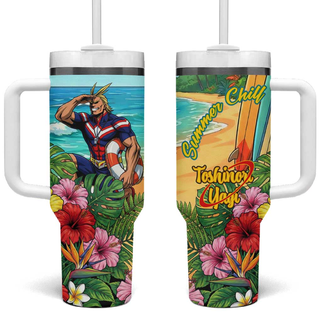 Toshinori Yagi Summer Chill Tumbler With Handle Heroic Tropical Anime Art