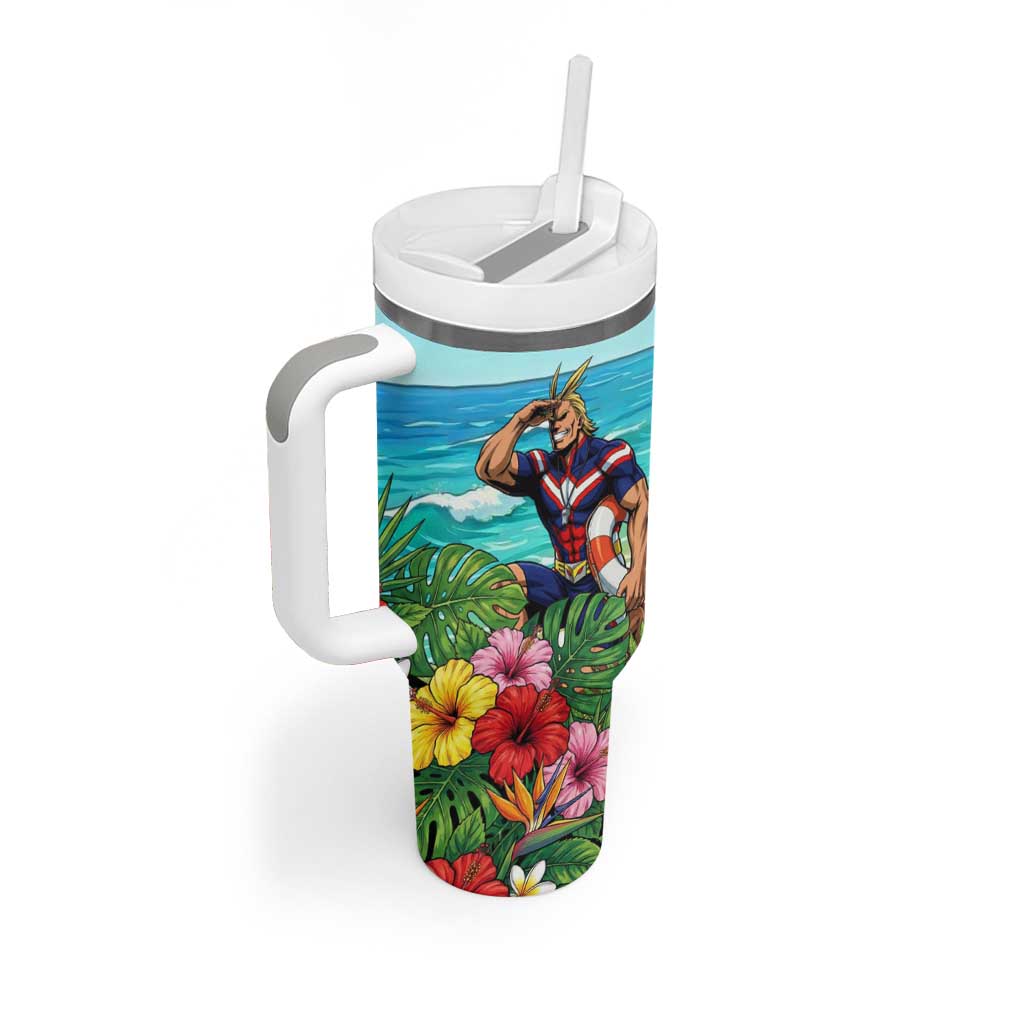 Toshinori Yagi Summer Chill Tumbler With Handle Heroic Tropical Anime Art