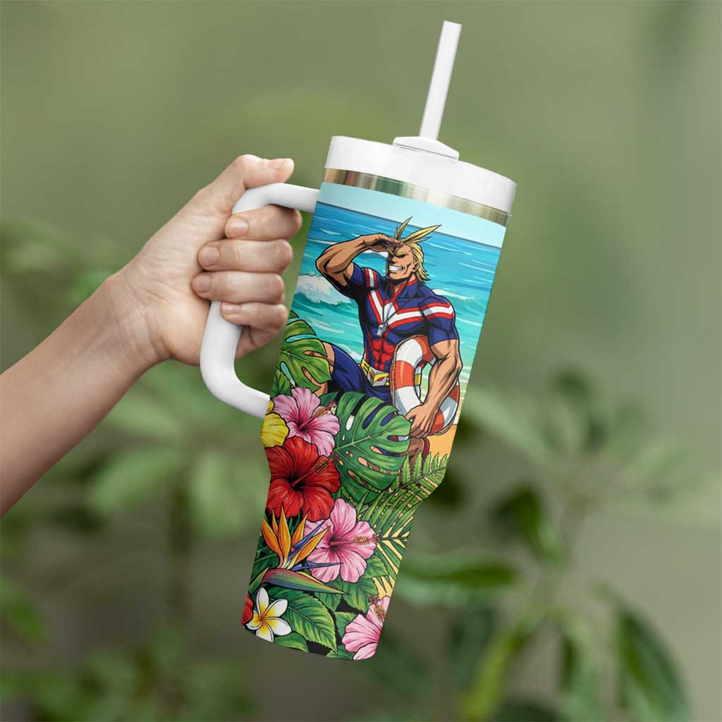 Toshinori Yagi Summer Chill Tumbler With Handle Heroic Tropical Anime Art