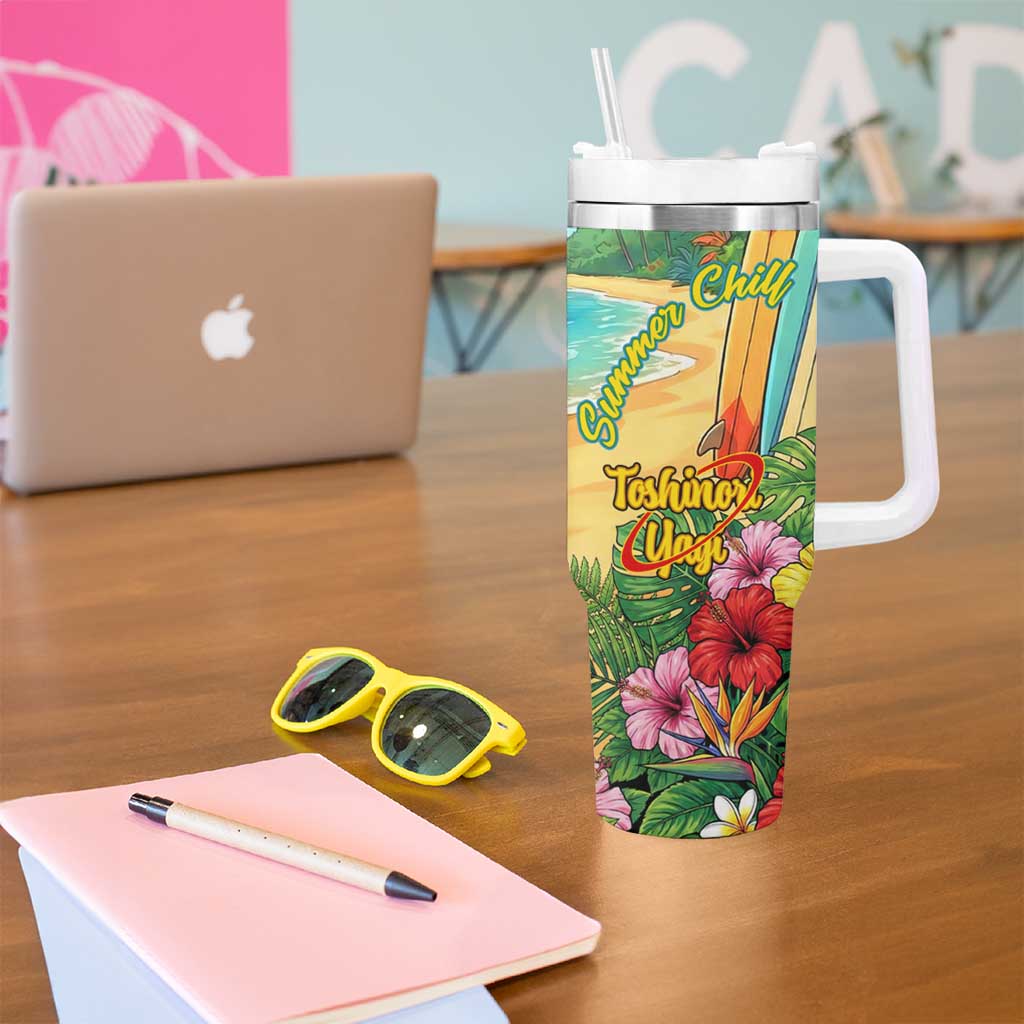Toshinori Yagi Summer Chill Tumbler With Handle Heroic Tropical Anime Art