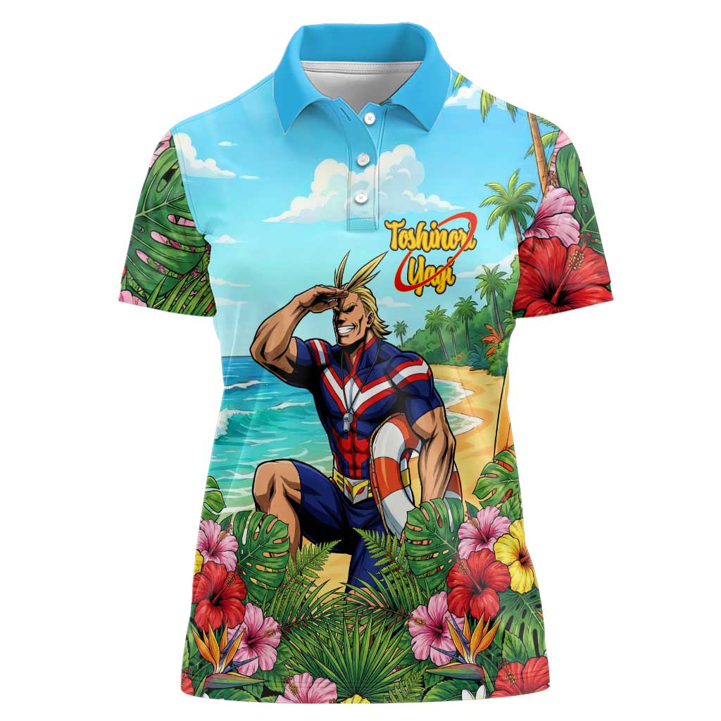 Toshinori Yagi Summer Chill Women Polo Shirt Heroic Tropical Anime Art