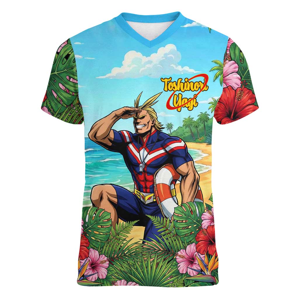 Toshinori Yagi Summer Chill Women V-Neck T-Shirt Heroic Tropical Anime Art