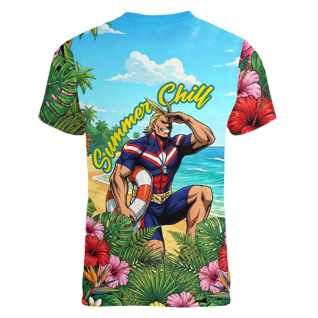 Toshinori Yagi Summer Chill Women V-Neck T-Shirt Heroic Tropical Anime Art