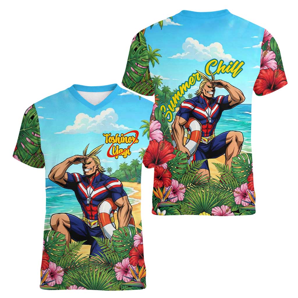 Toshinori Yagi Summer Chill Women V-Neck T-Shirt Heroic Tropical Anime Art