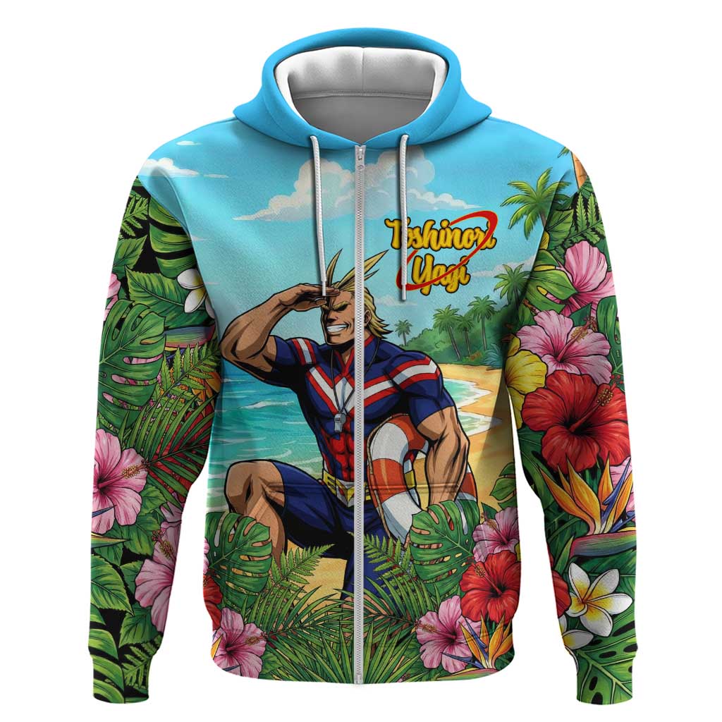 Toshinori Yagi Summer Chill Zip Hoodie Heroic Tropical Anime Art