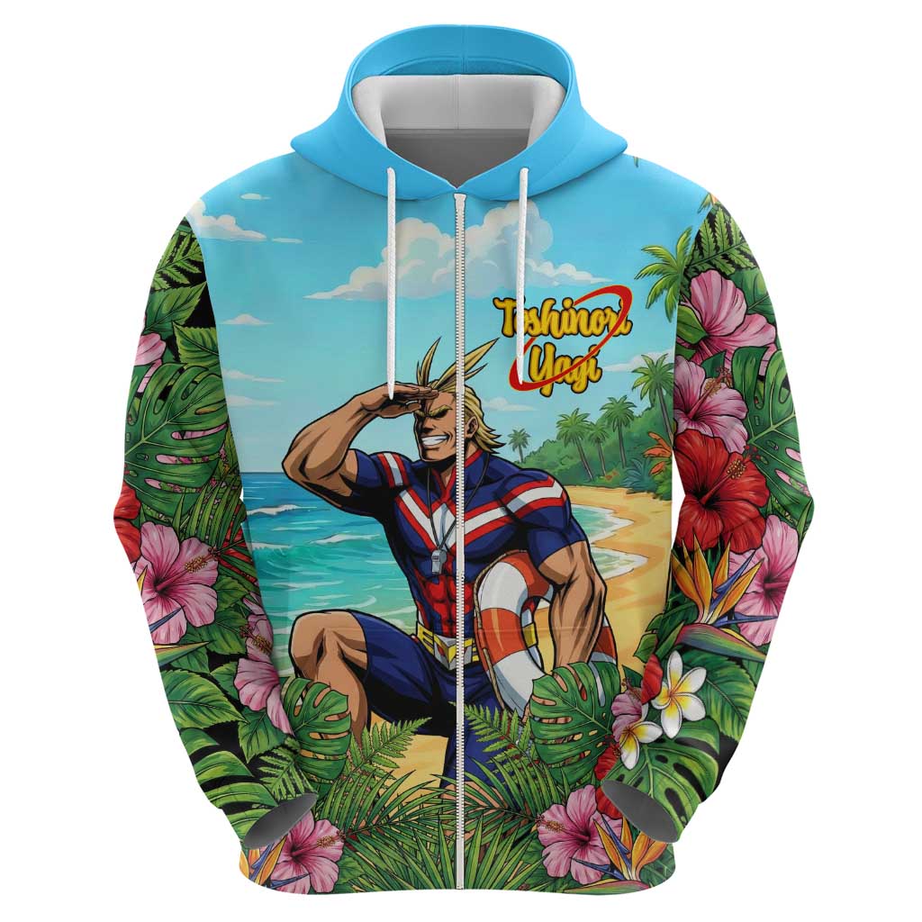 Toshinori Yagi Summer Chill Zip Hoodie Heroic Tropical Anime Art