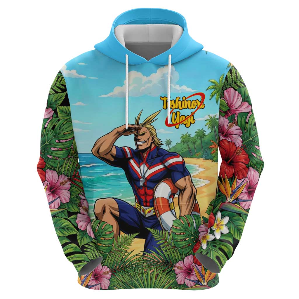 Toshinori Yagi Summer Chill Zip Hoodie Heroic Tropical Anime Art