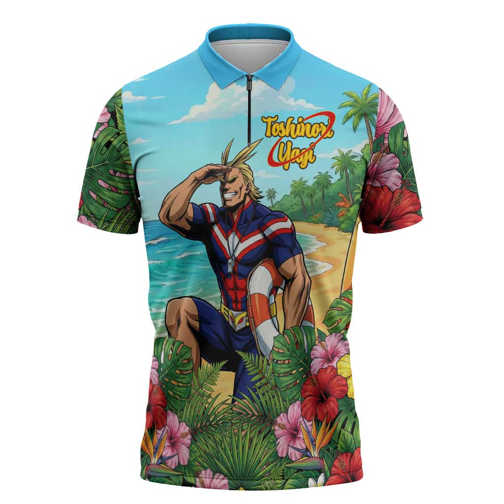 Toshinori Yagi Summer Chill Zipper Polo Shirt Heroic Tropical Anime Art