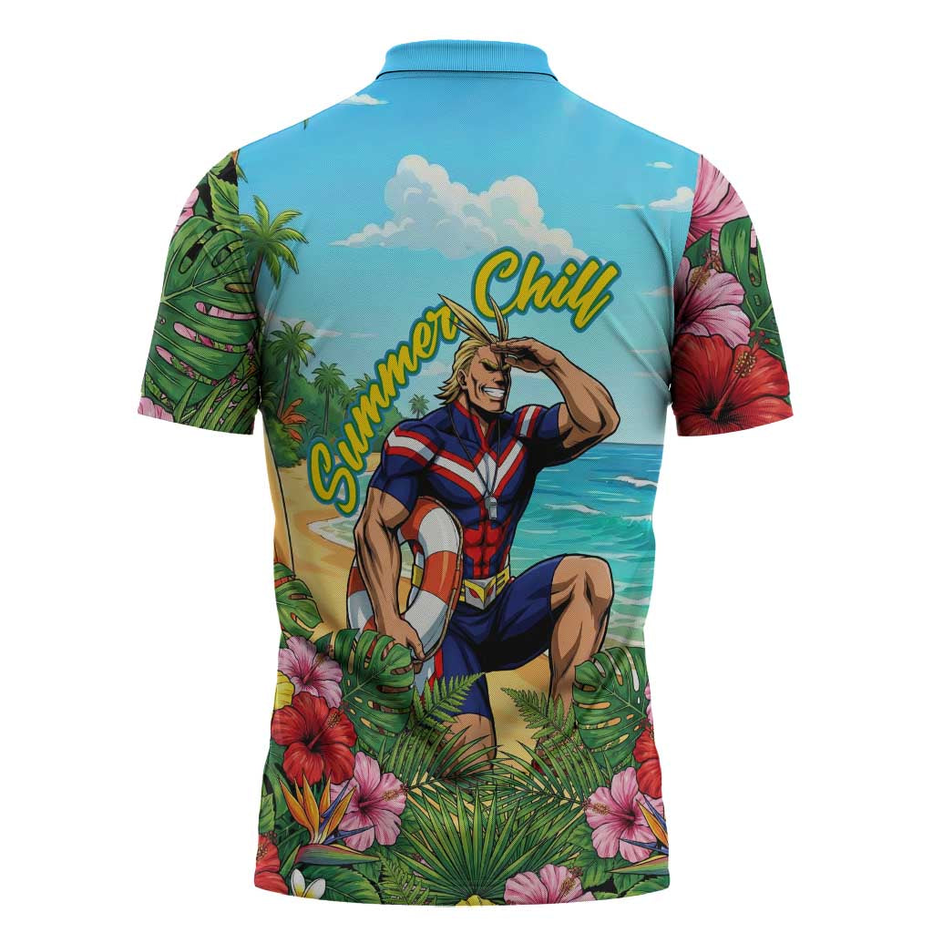 Toshinori Yagi Summer Chill Zipper Polo Shirt Heroic Tropical Anime Art
