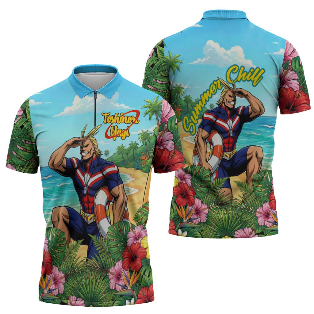 Toshinori Yagi Summer Chill Zipper Polo Shirt Heroic Tropical Anime Art