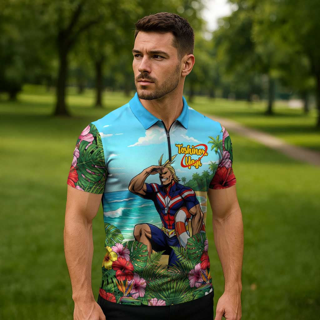 Toshinori Yagi Summer Chill Zipper Polo Shirt Heroic Tropical Anime Art