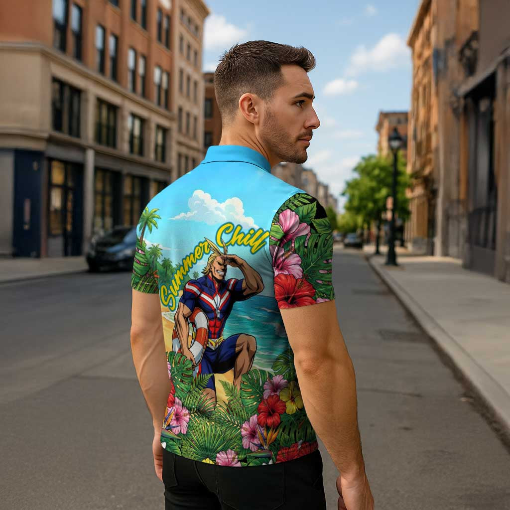 Toshinori Yagi Summer Chill Zipper Polo Shirt Heroic Tropical Anime Art