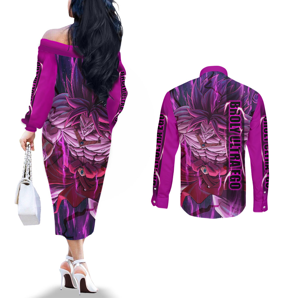 Broly Ultra Ego Anime Couples Matching Off The Shoulder Long Sleeve Dress and Long Sleeve Button Shirt