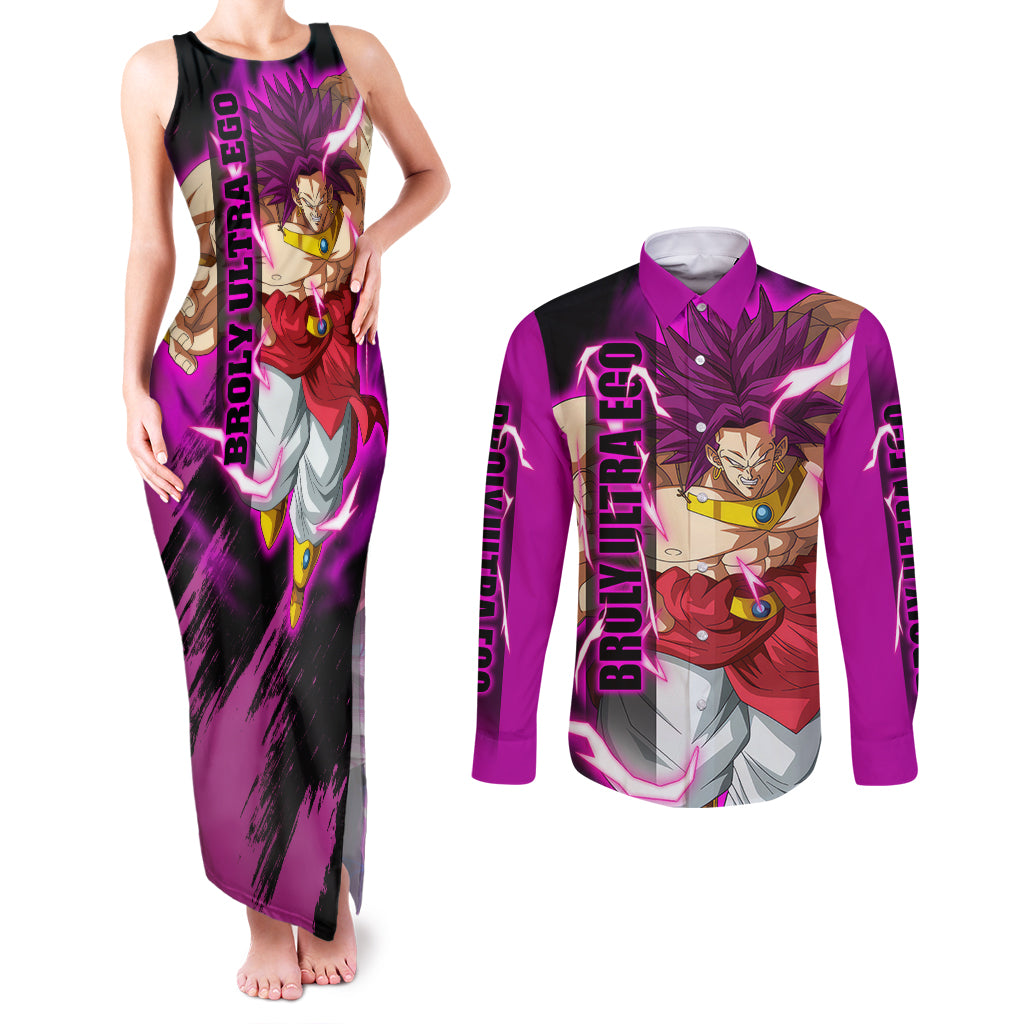 Broly Ultra Ego Anime Couples Matching Tank Maxi Dress and Long Sleeve Button Shirt