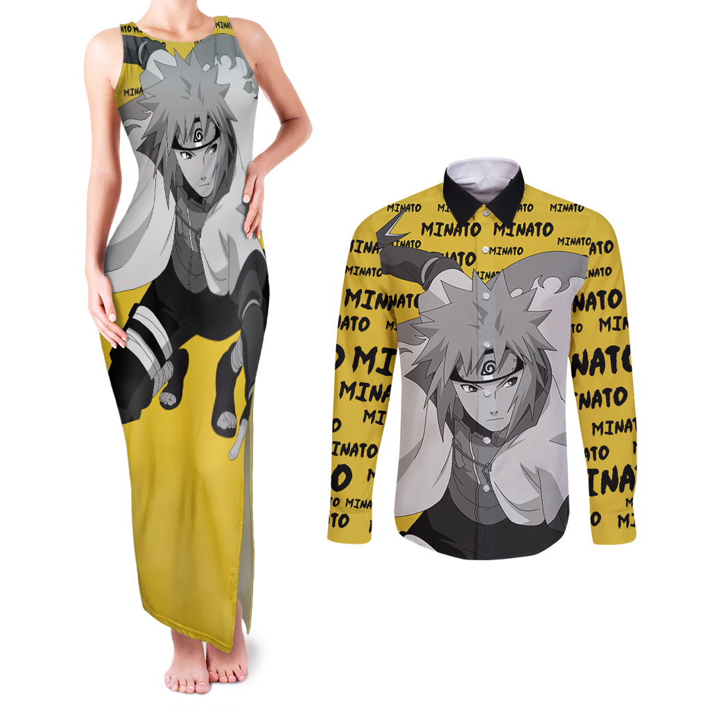 Minato Namikaze - Anime Style Manga Couples Matching Tank Maxi Dress and Long Sleeve Button Shirt