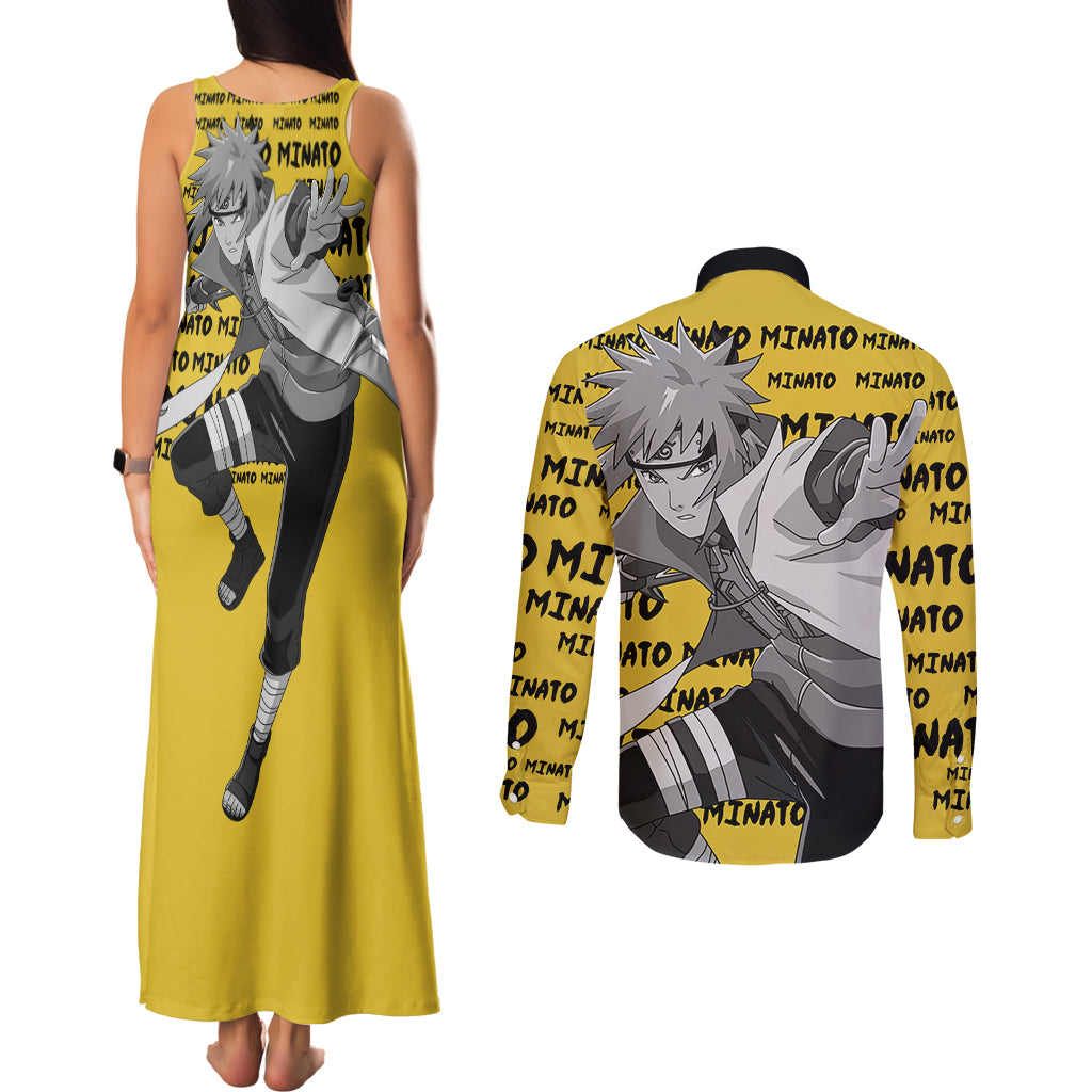Minato Namikaze - Anime Style Manga Couples Matching Tank Maxi Dress and Long Sleeve Button Shirt
