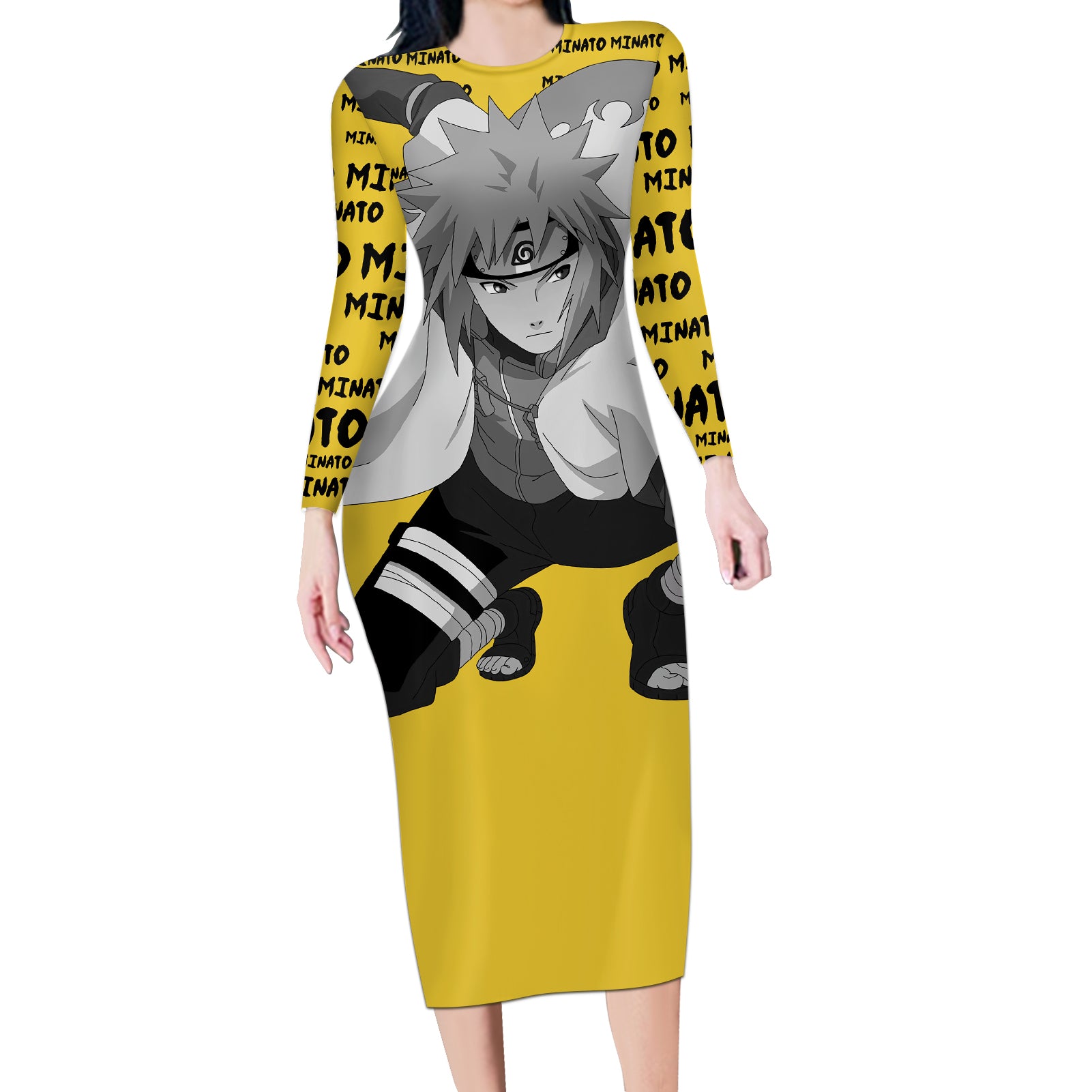 Minato Namikaze - Anime Style Manga Long Sleeve Bodycon Dress