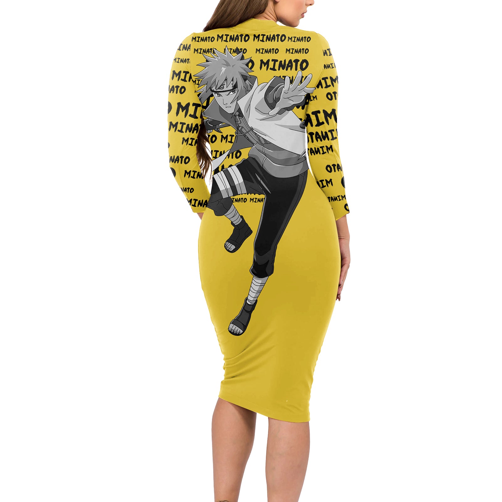 Minato Namikaze - Anime Style Manga Long Sleeve Bodycon Dress