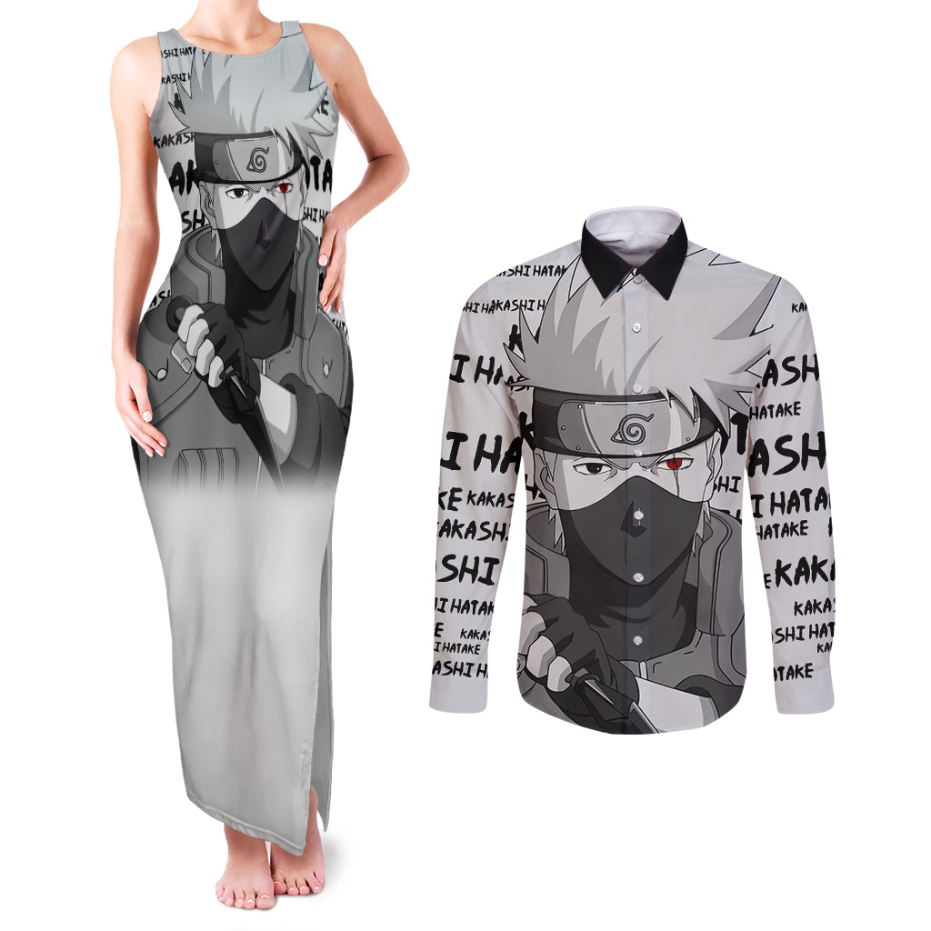 Kakashi Hatake - Anime Style Manga Couples Matching Tank Maxi Dress and Long Sleeve Button Shirt
