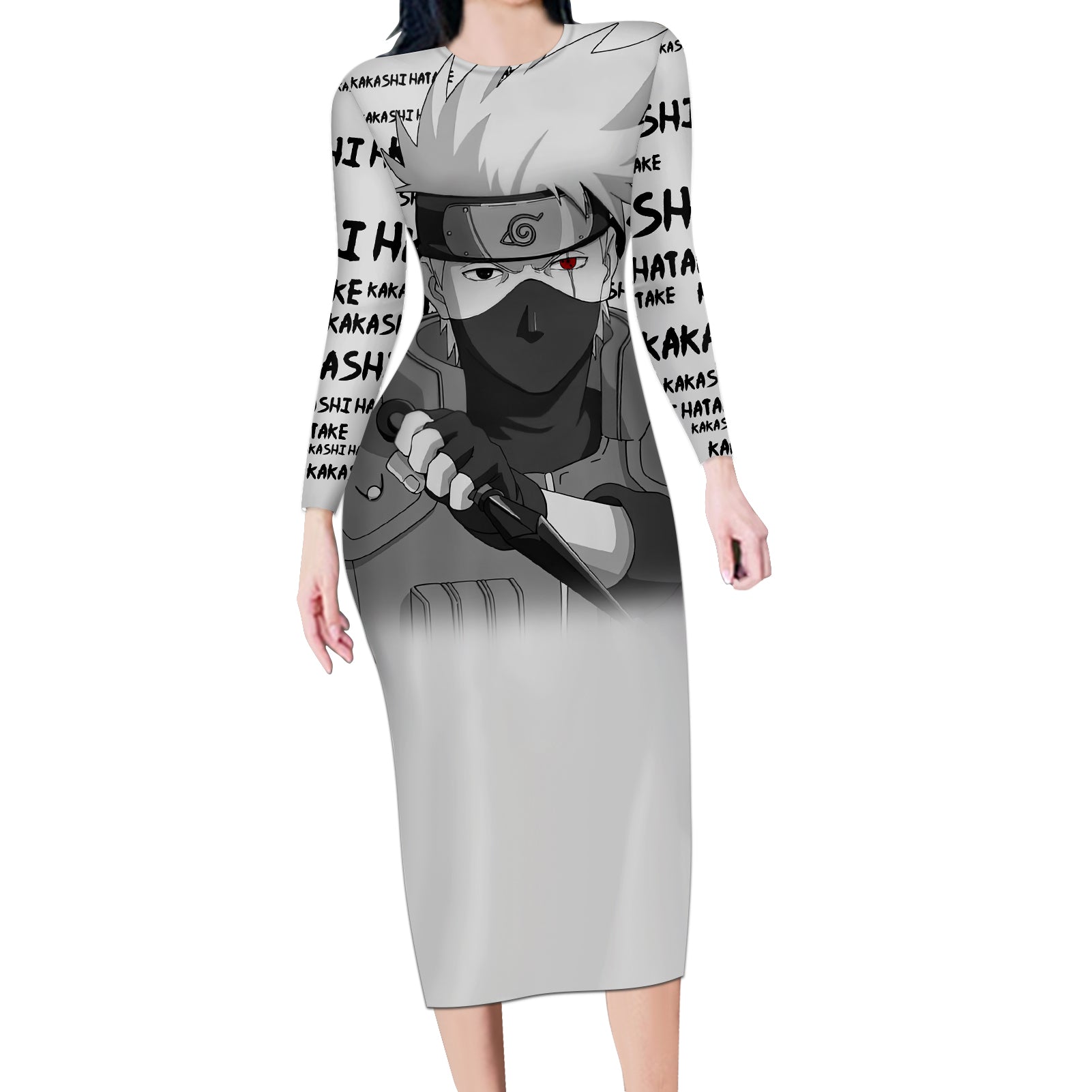 Kakashi Hatake - Anime Style Manga Long Sleeve Bodycon Dress