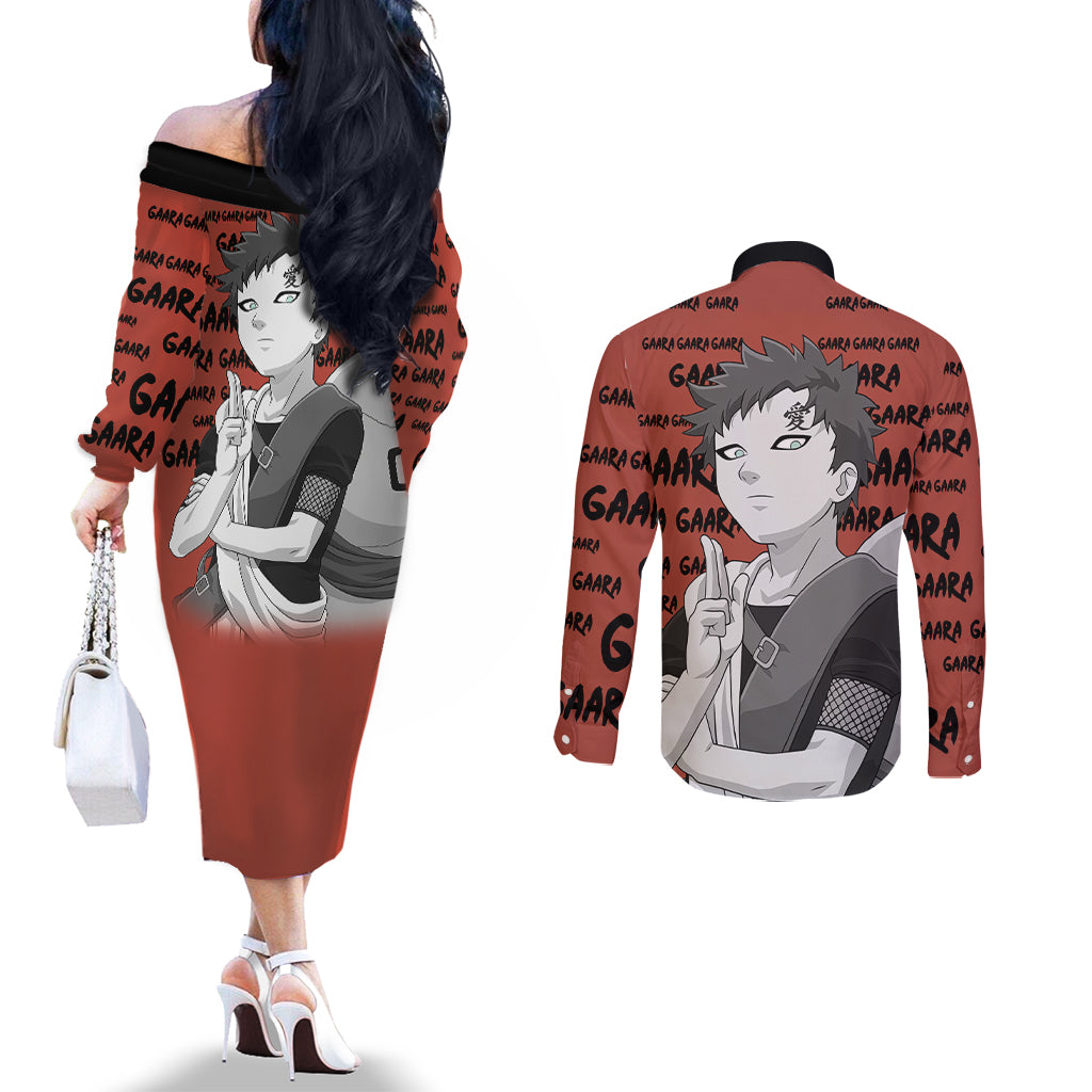 Gaara - Style Manga Couples Matching Off The Shoulder Long Sleeve Dress and Long Sleeve Button Shirt