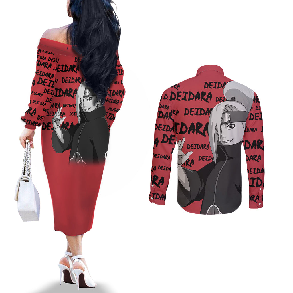 Deidara - Style Manga Couples Matching Off The Shoulder Long Sleeve Dress and Long Sleeve Button Shirt