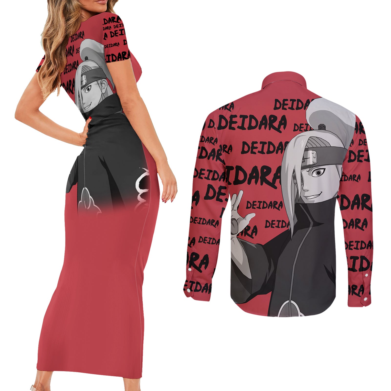 Deidara - Style Manga Couples Matching Short Sleeve Bodycon Dress and Long Sleeve Button Shirt