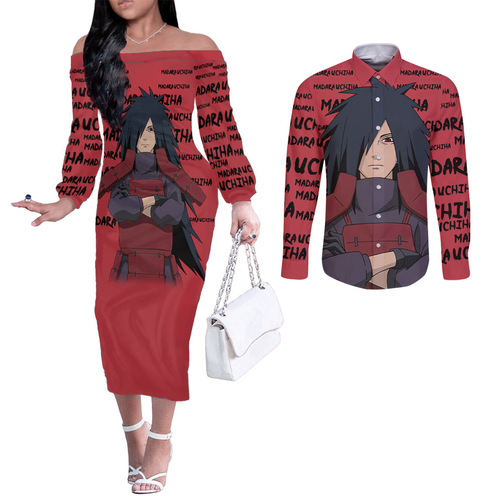 Madara Uchiha - Style Manga Couples Matching Off The Shoulder Long Sleeve Dress and Long Sleeve Button Shirt