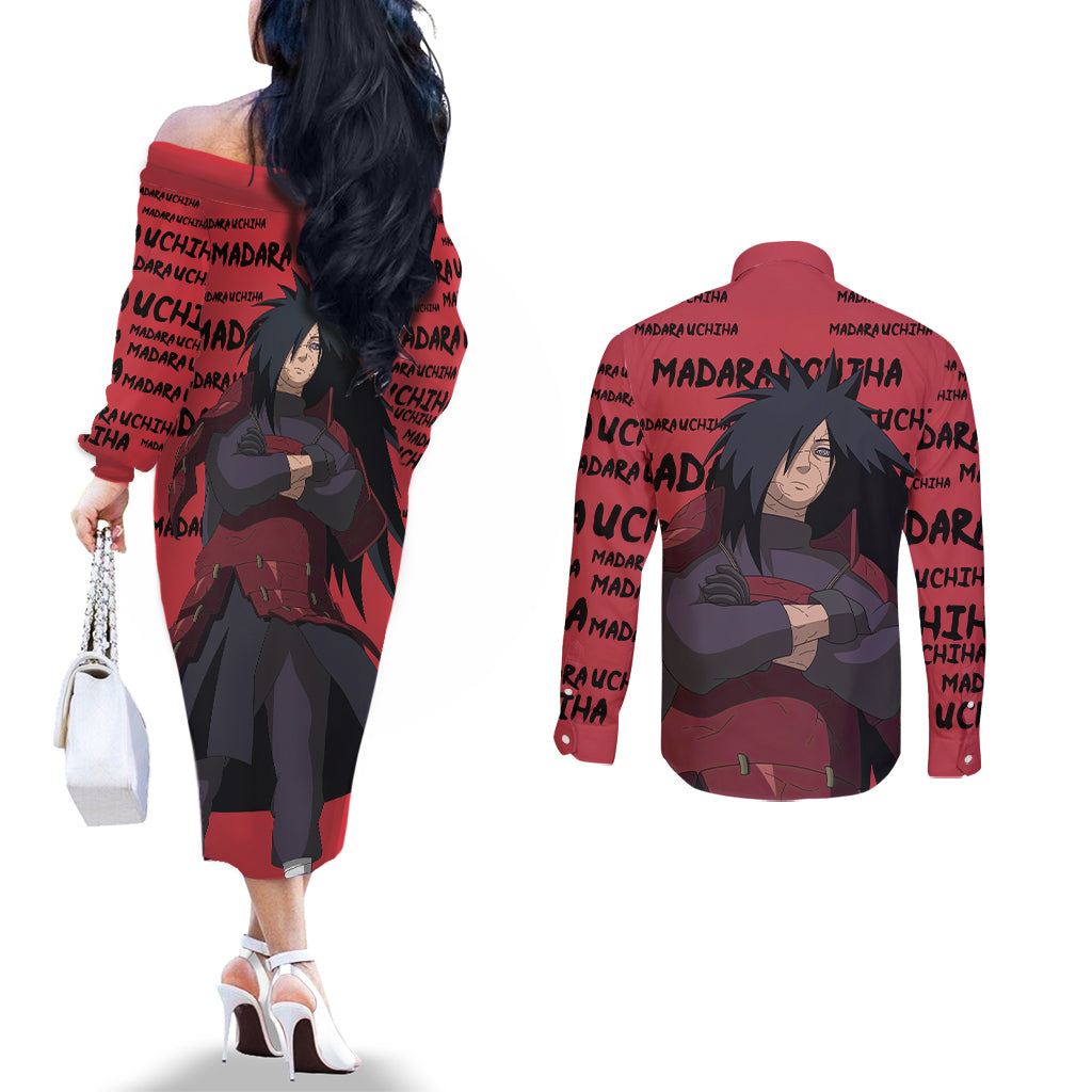 Madara Uchiha - Style Manga Couples Matching Off The Shoulder Long Sleeve Dress and Long Sleeve Button Shirt