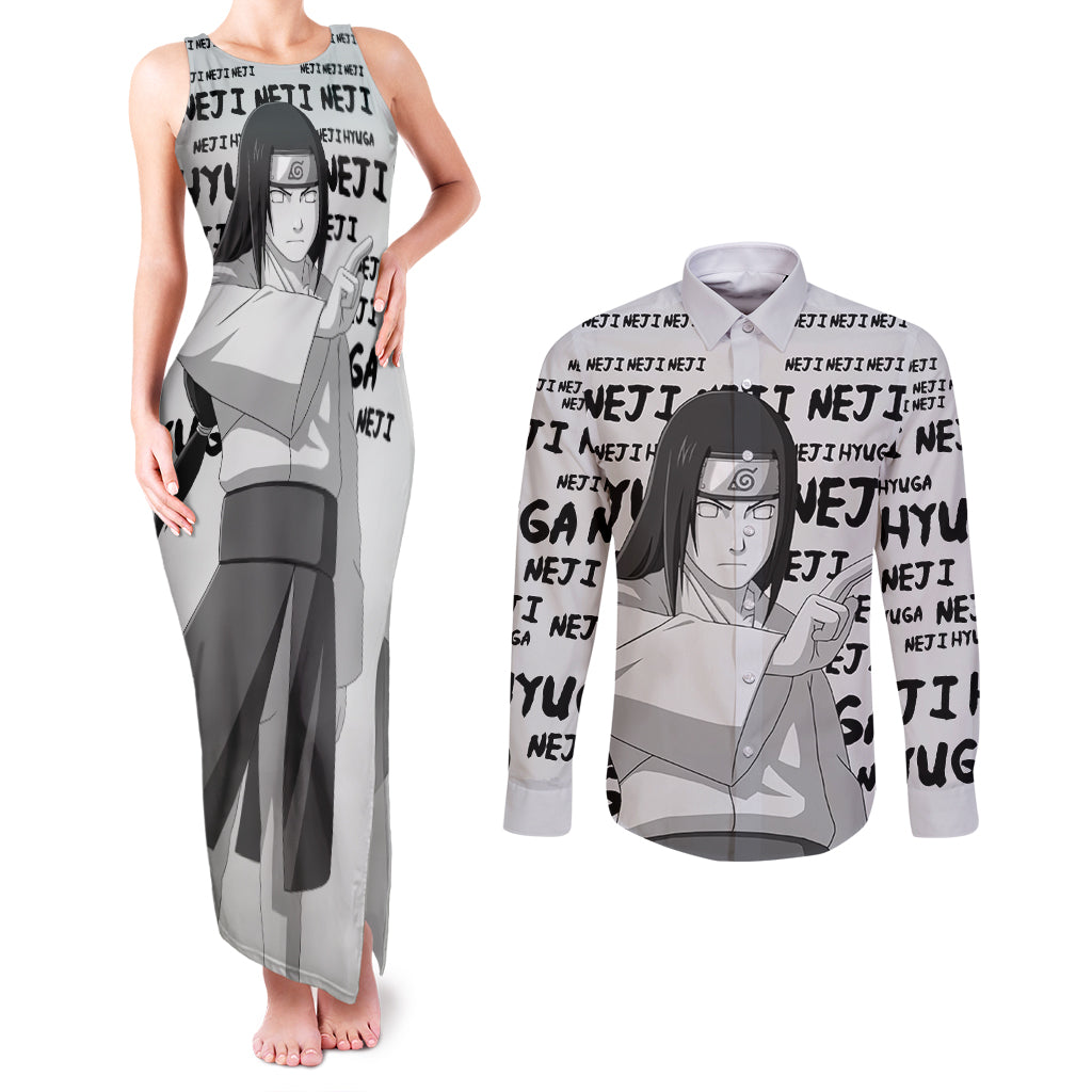 Neji Hyuga - Style Manga Couples Matching Tank Maxi Dress and Long Sleeve Button Shirt