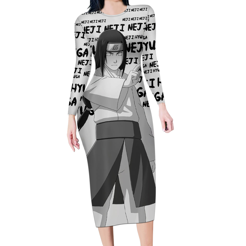 Neji Hyuga - Style Manga Long Sleeve Bodycon Dress