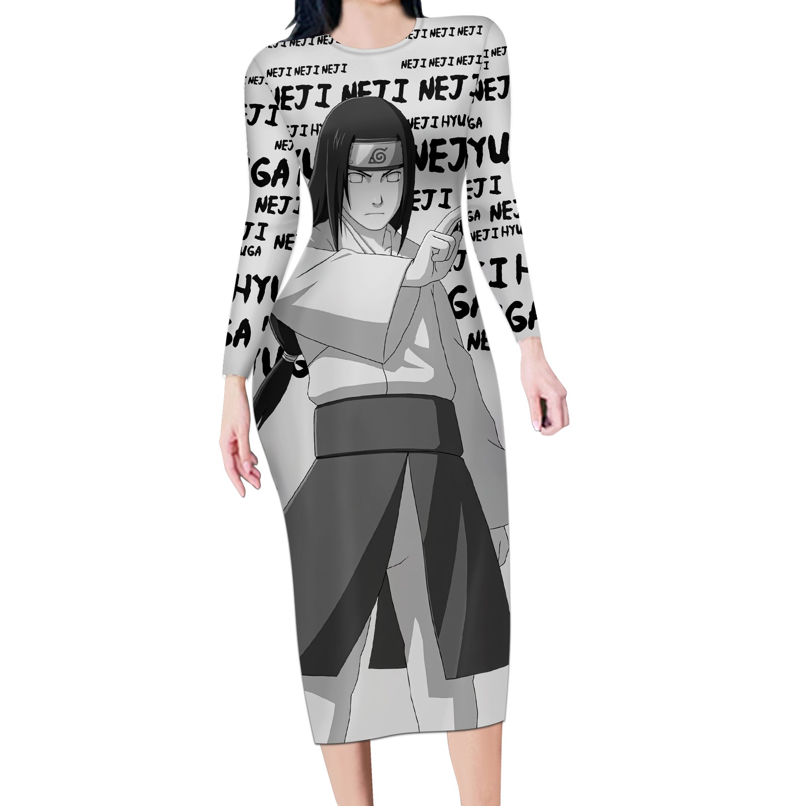 Neji Hyuga - Style Manga Long Sleeve Bodycon Dress